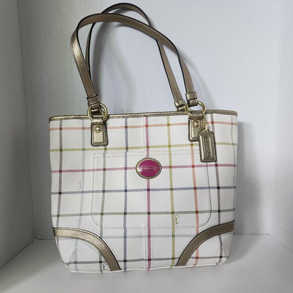 Coach Peyton Tattersall Plaid Handbag - Picture 1 of 4
